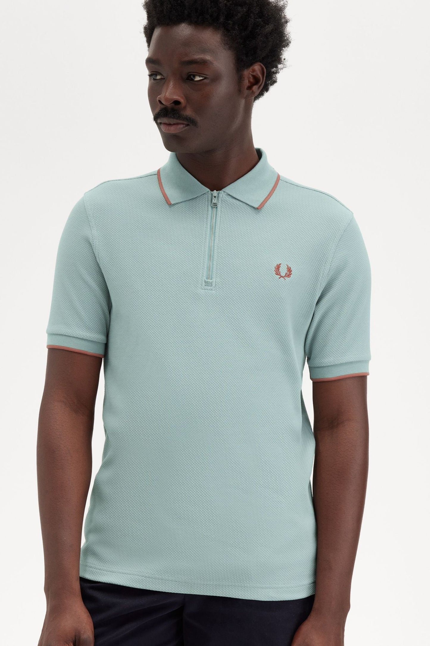 Textured Zip Neck Polo Shirt